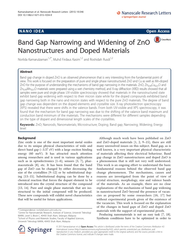 Band Gap Narrowing and Widening of ZnO Nanostructures and Doped