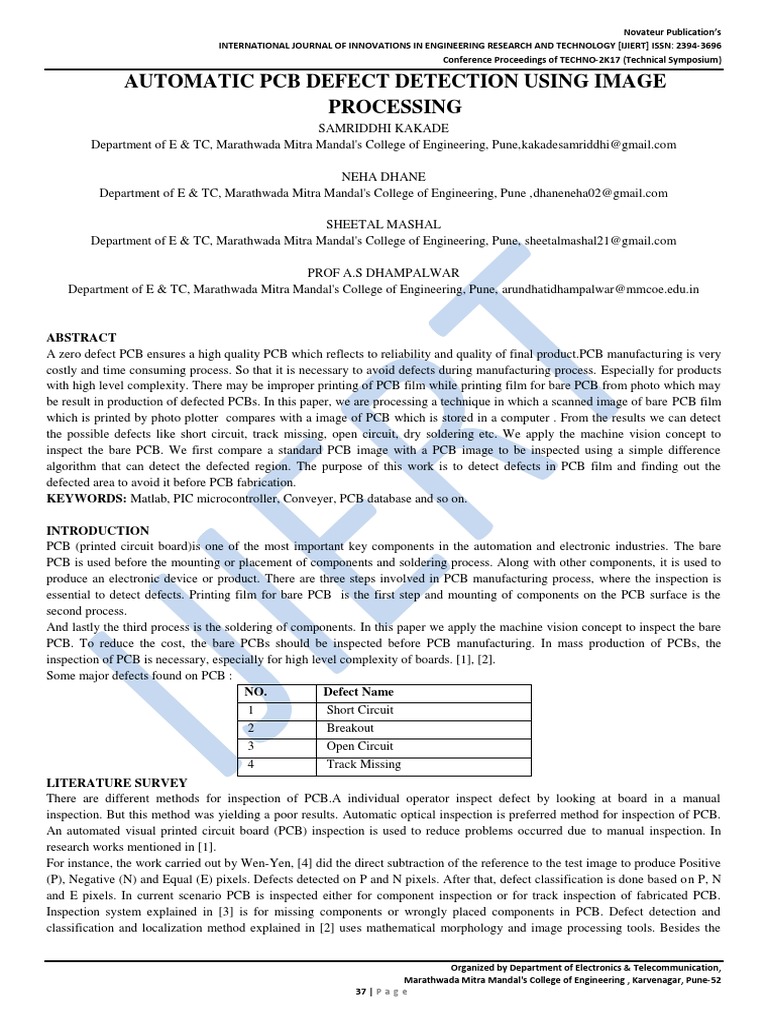 Automatic PCB Defect Detection System | PDF | Printed Circuit Board ...
