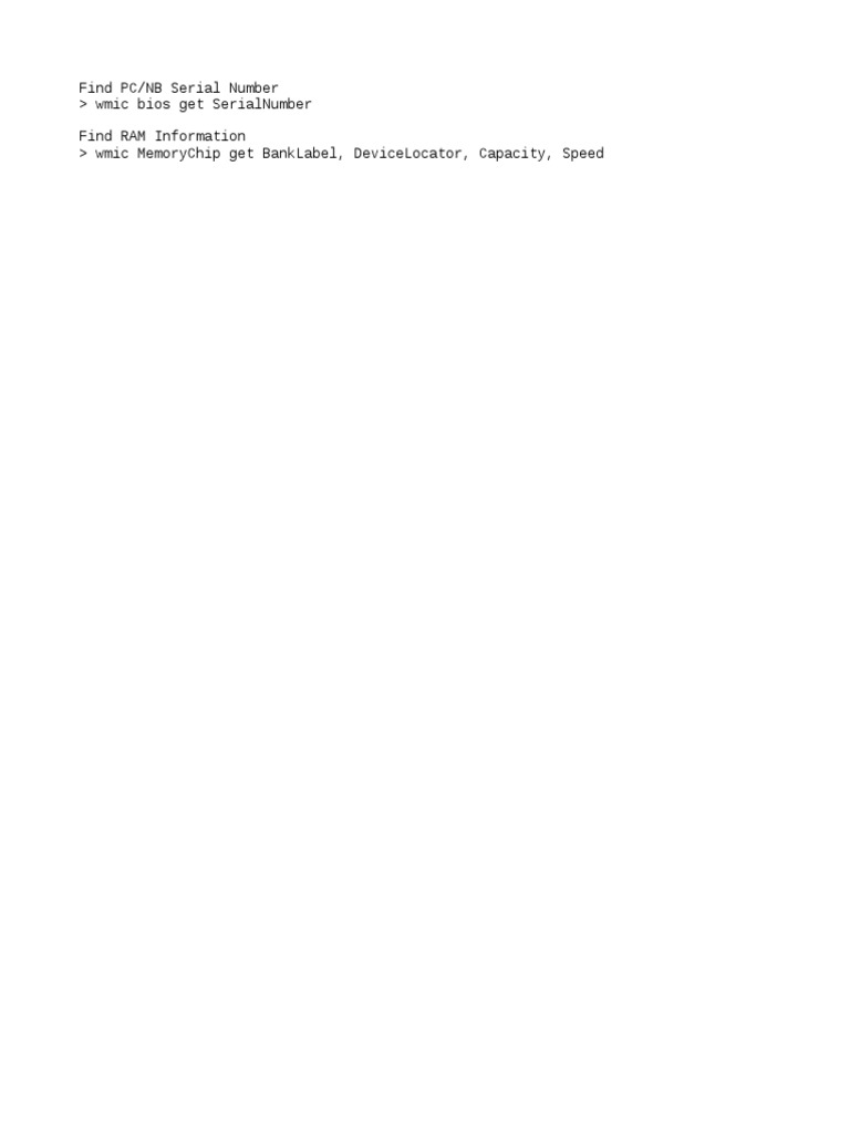 Find pc nb serial number wmic bios get serialnumber find ram