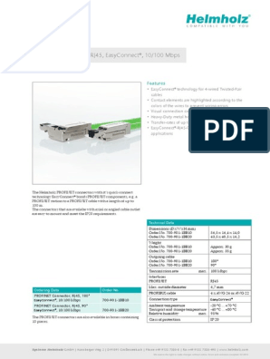 RJ45 PROFINET/ETHERNET Connector, EasyConnect®, 10/100 Mbps, 90