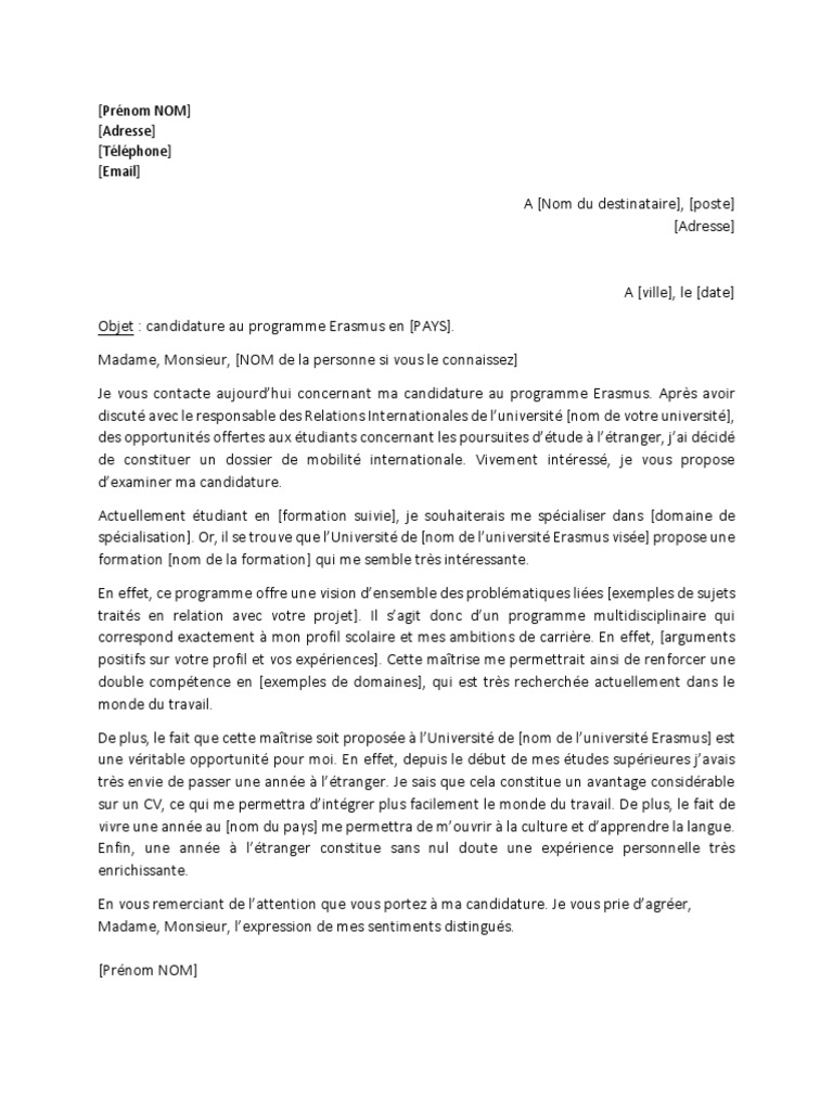 Lettre De Motivation Mobilité Internationale