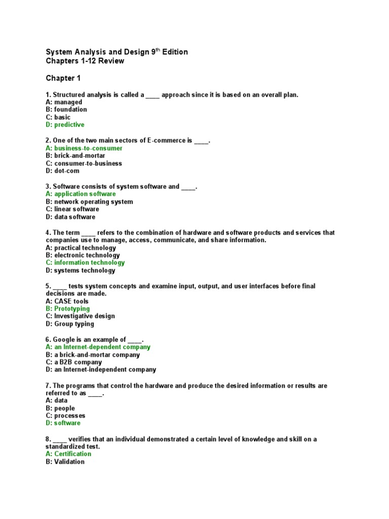 System Analysis and Design 9 Edition Chapters 1-12 Review: D ...