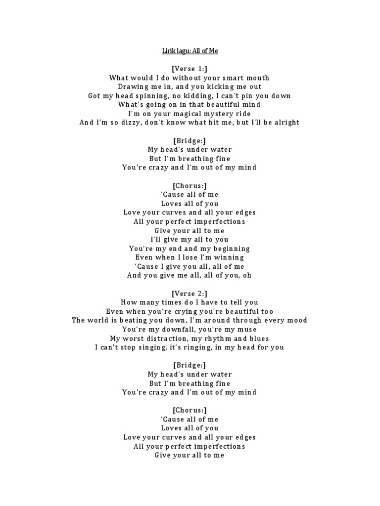 Lirik Lagu All Of Me Songs Leisure