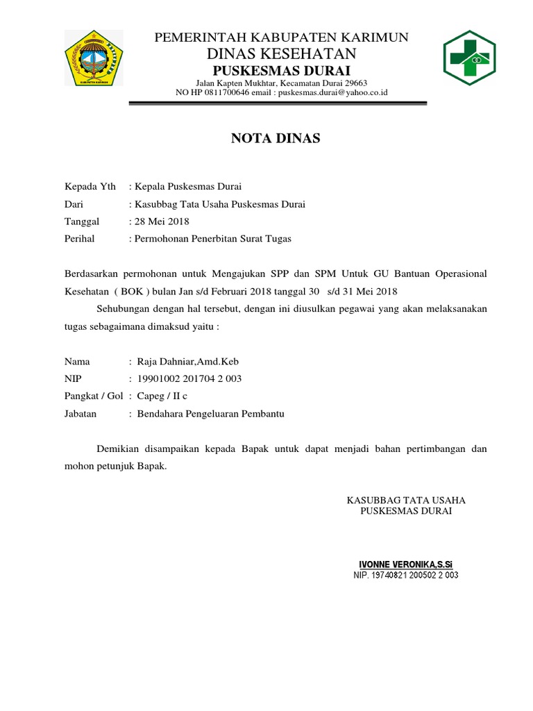 Contoh Nota Dinas Pengajuan Barang - IMAGESEE