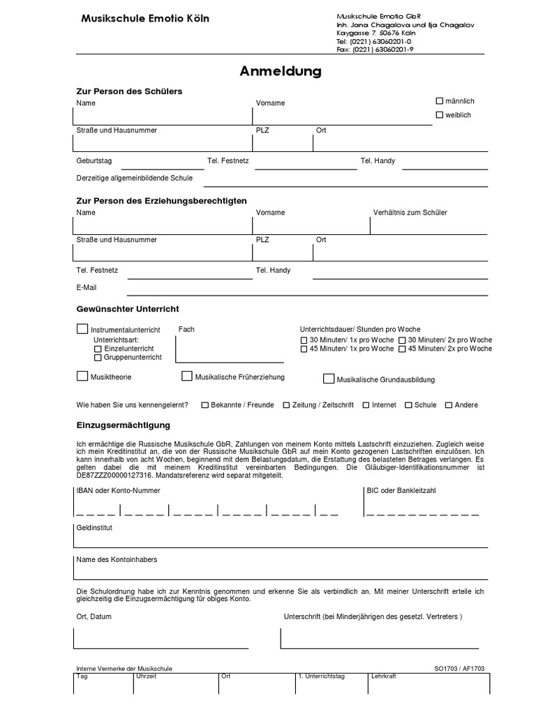 Anmeldung Formular | PDF