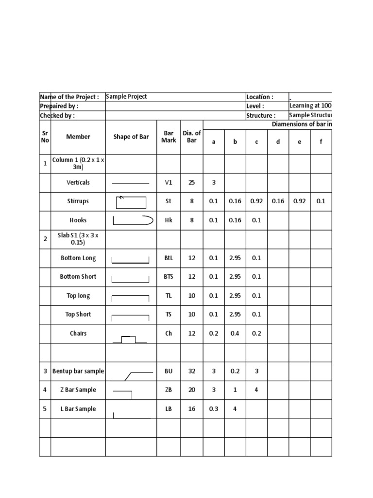 Bar Bending Schedule BBS Format | PDF | Nature