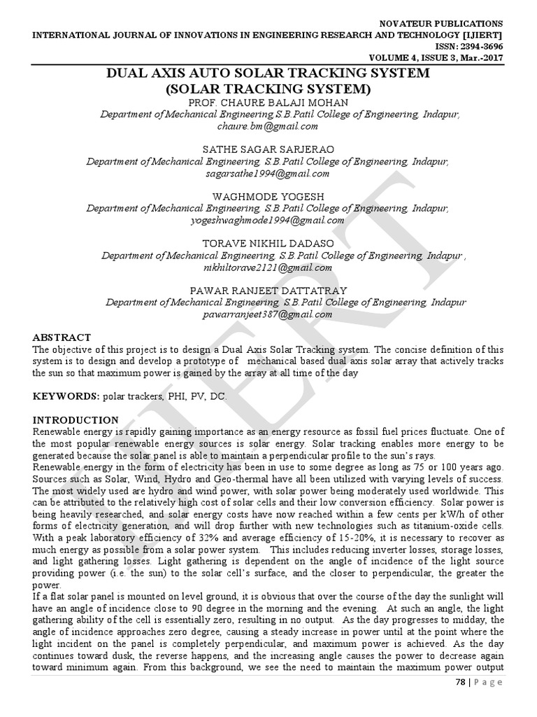 Dual Axis Solar Tracking System Design | PDF | Photovoltaics | Solar Power
