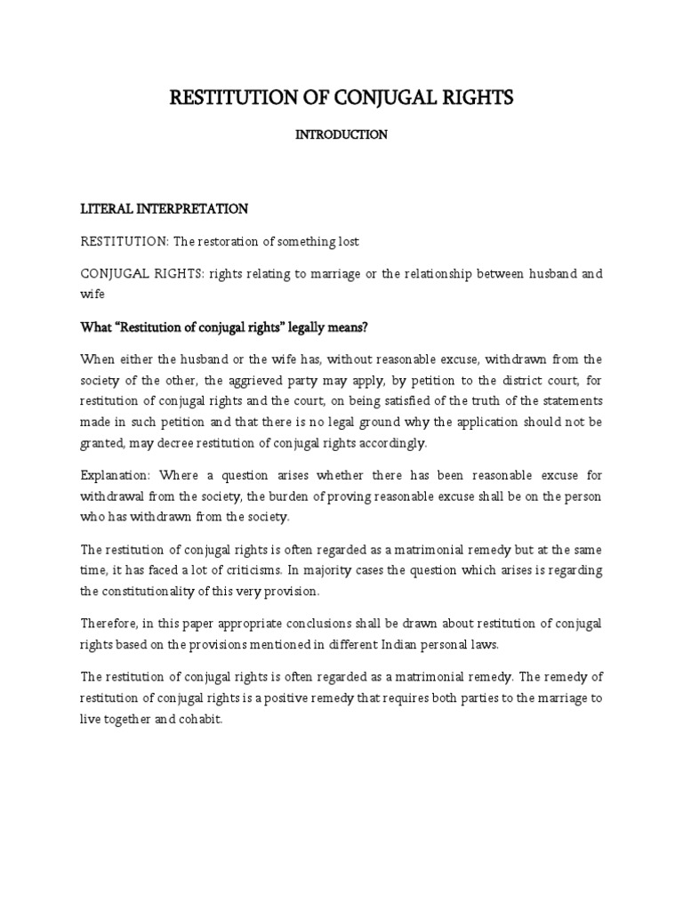 Restitution of Conjugal Rights Explained | PDF