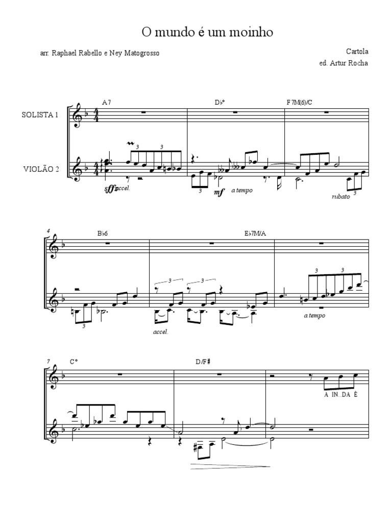 Partitura de O mundo é um moinho (versão de Raphael Rabello)