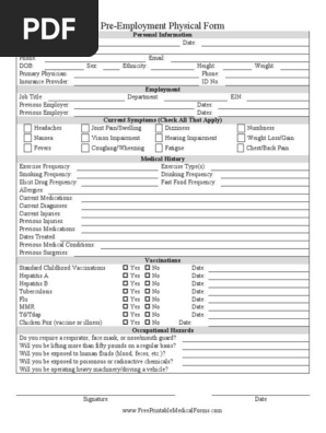 Pre-Employment Physical Form