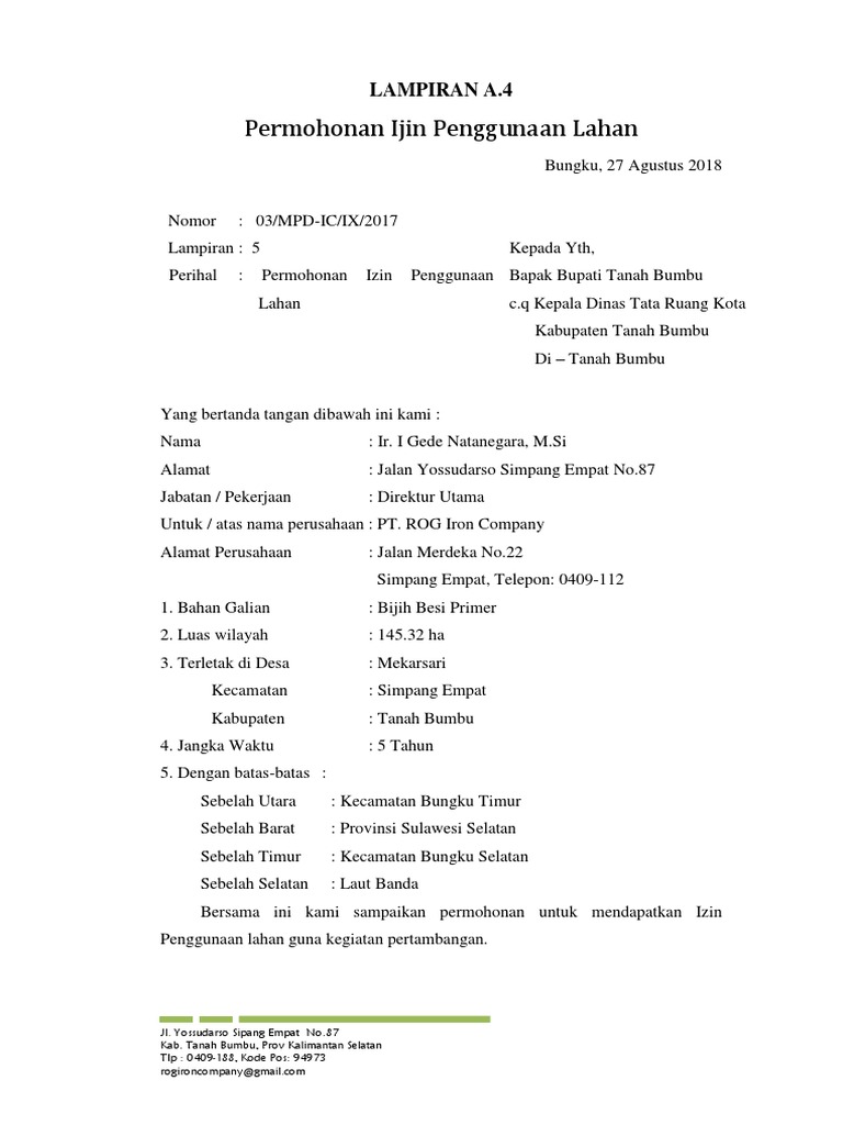 Lampiran 1 4 Surat Izin Penggunaan Lahan Pdf