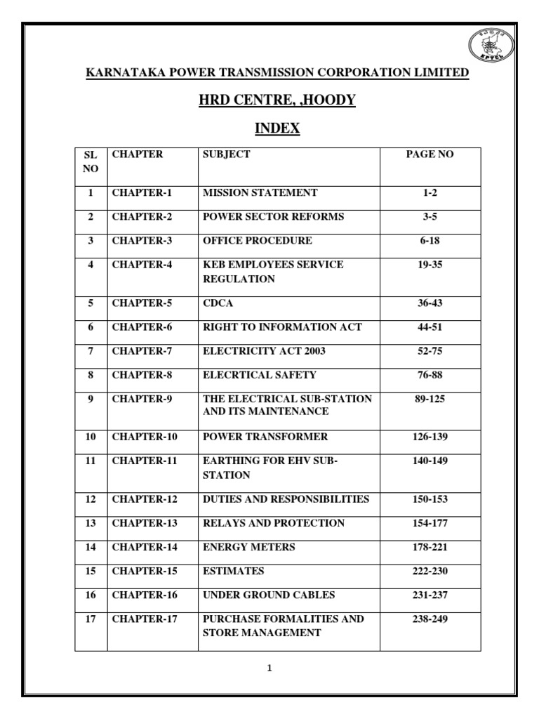 HRD Centre,, Hoody Index Karnataka Power Transmission Corporation