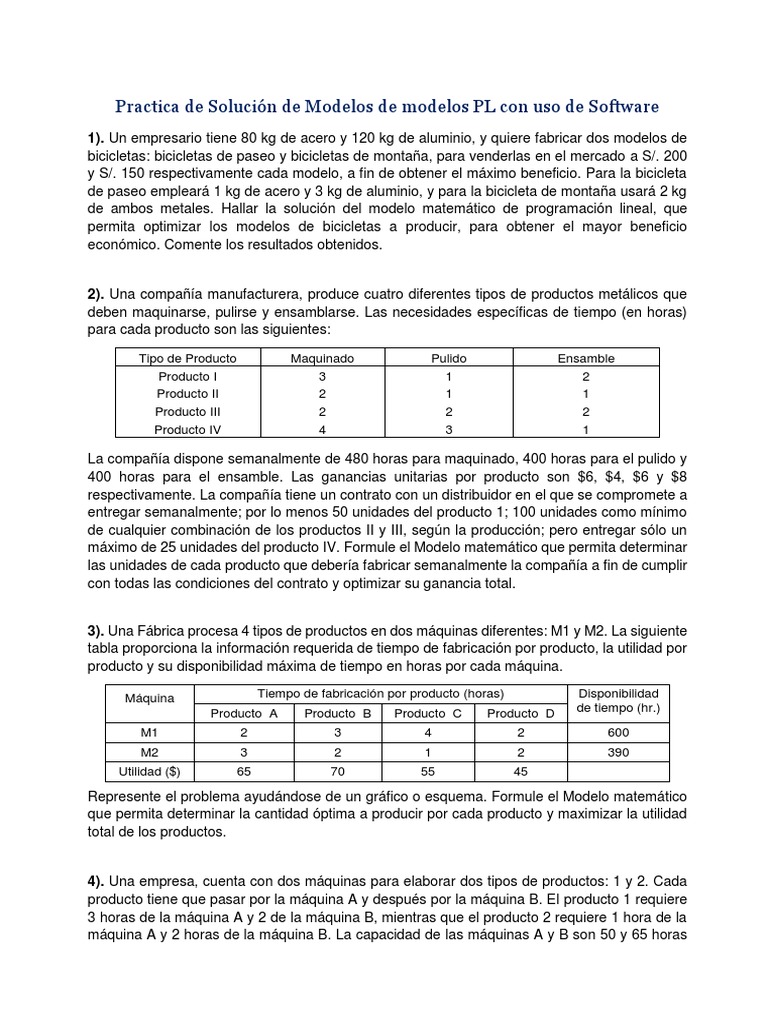Optimización de Producción y Costos en Modelos PL | PDF | Aluminio ...