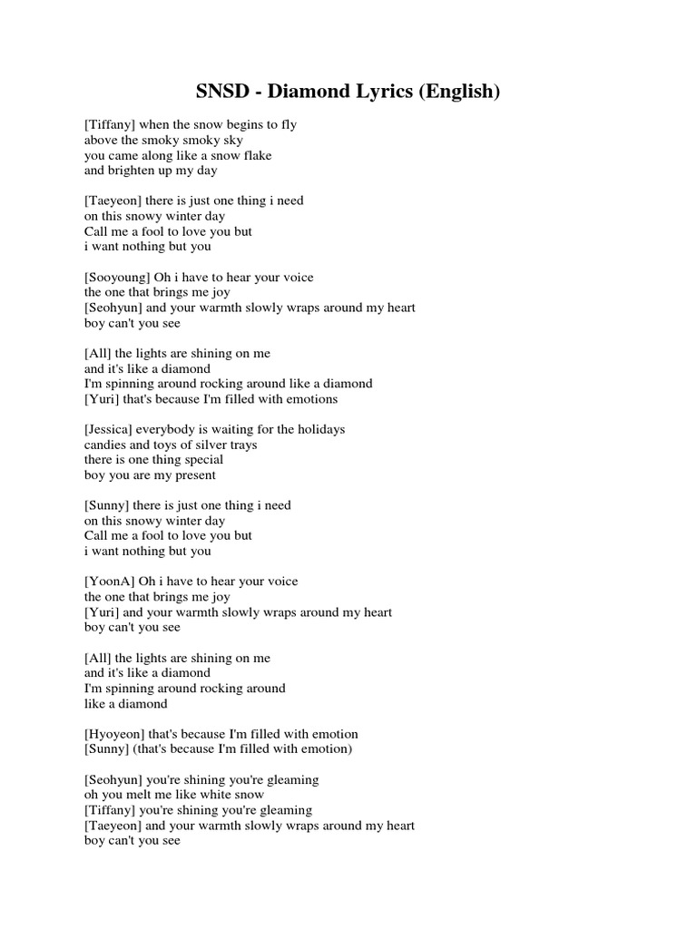 SNSD - Diamond Lyrics (English) | PDF