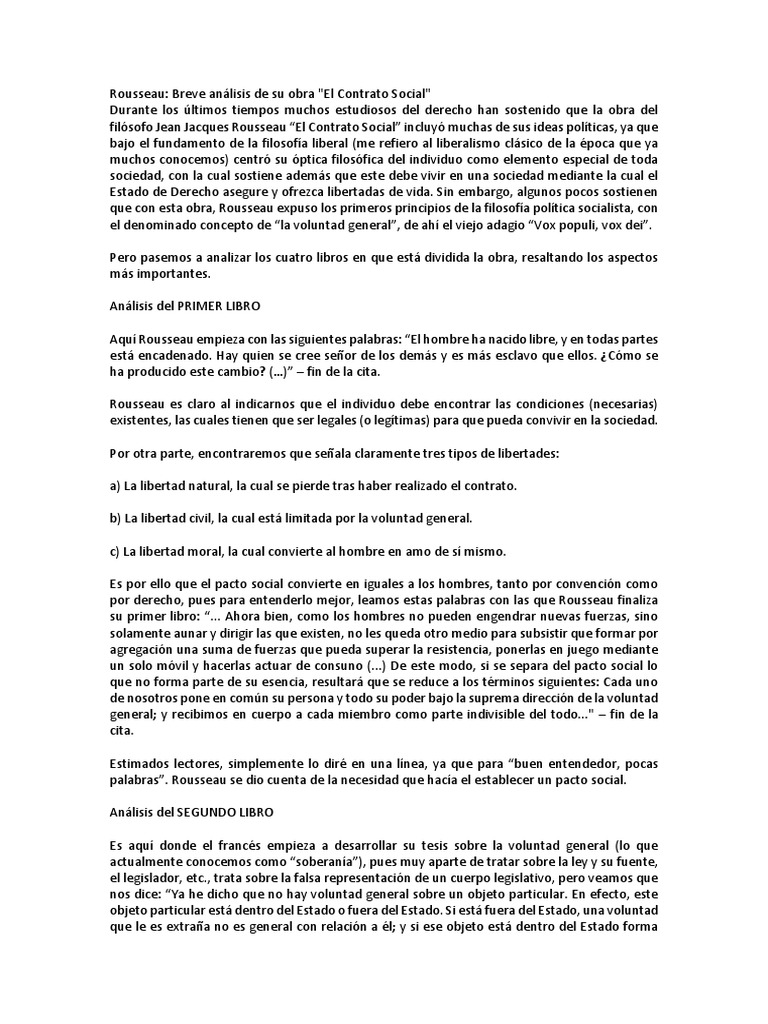 Resumen Del Libro El Contrato Social De Rousseau Libros