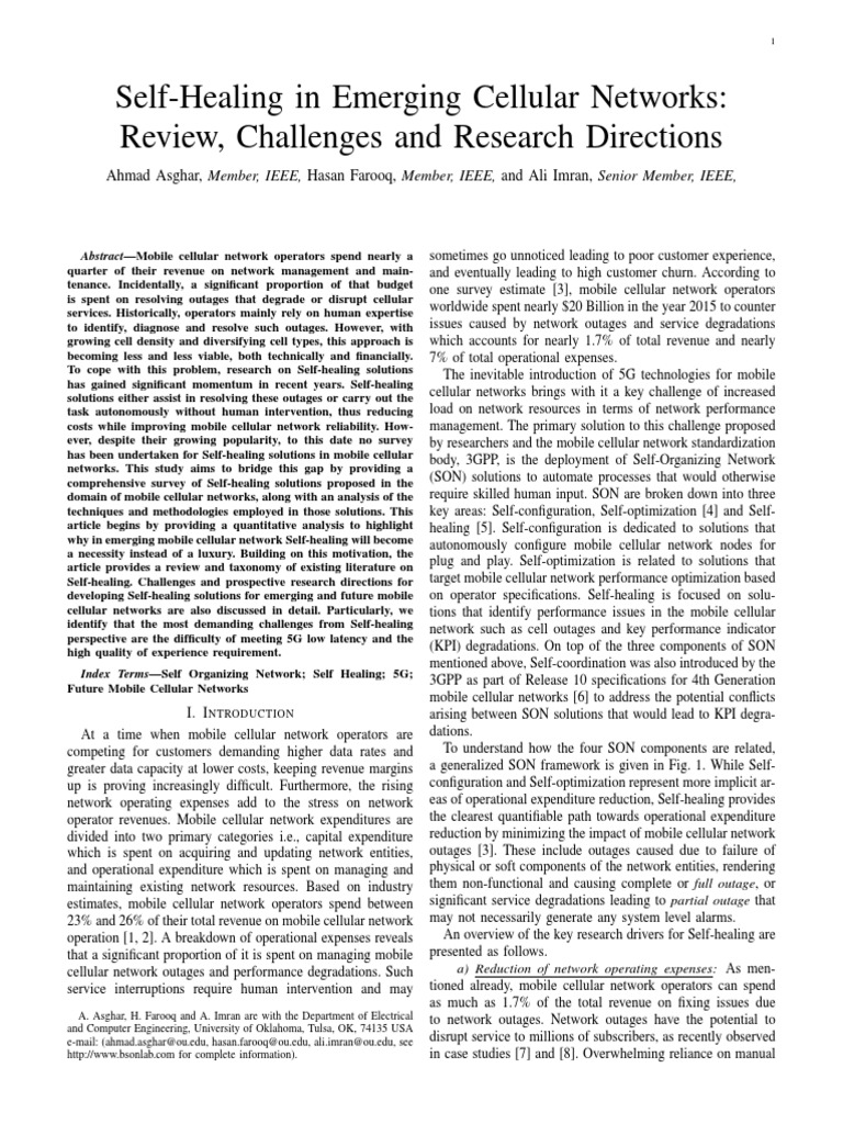 Self-Healing Solutions in Cellular Networks | PDF | Cognitive Radio ...