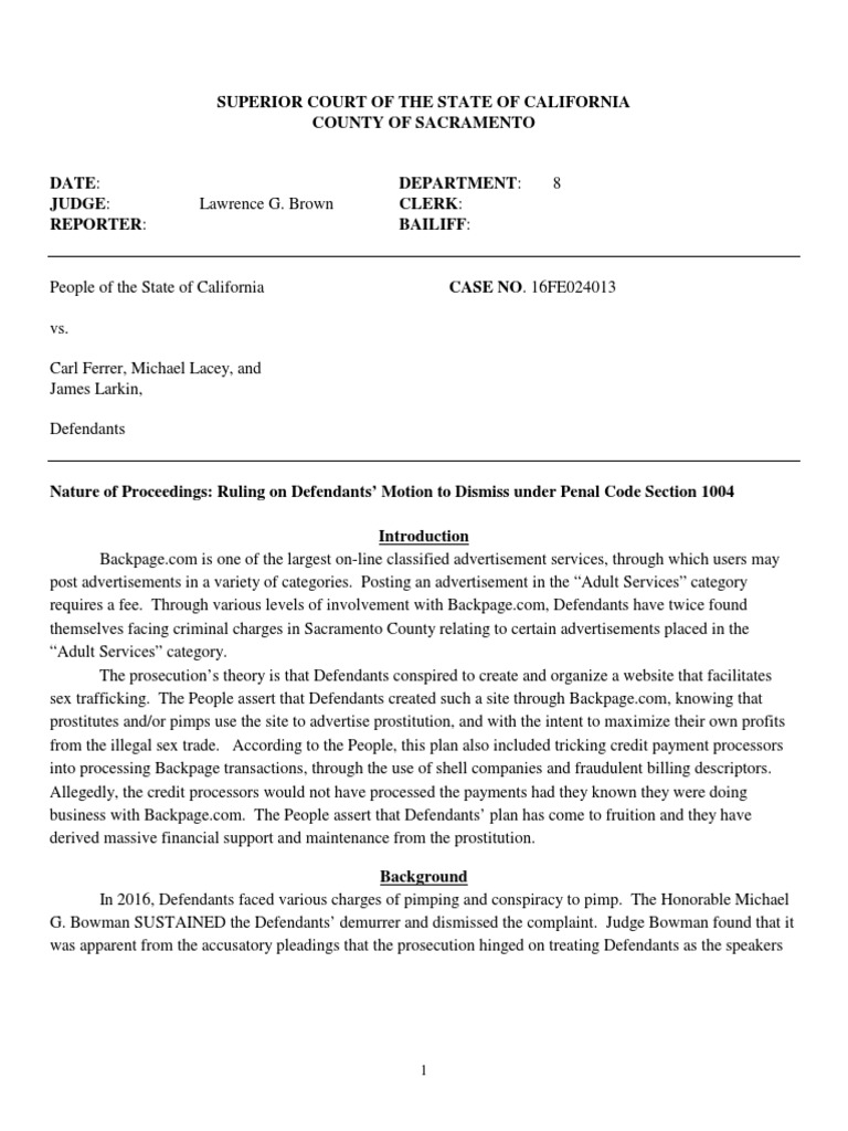 Judge Lawrence G. Brown's Ruling On Defendants' Motion To Dismiss Under ...