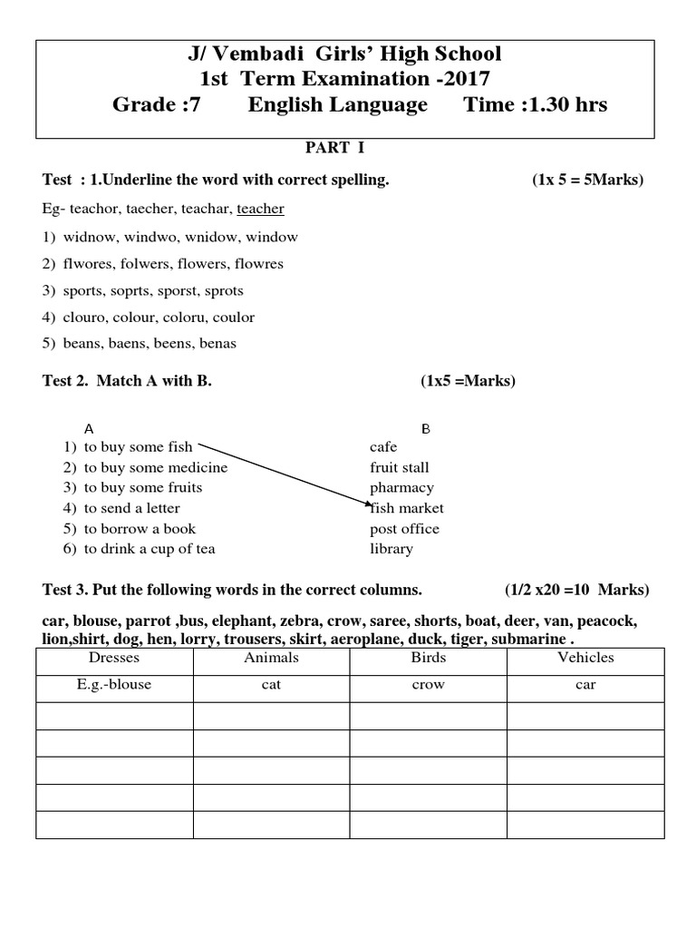 Grade 7 English 1st Term Test Paper | PDF | Robot | Robotics