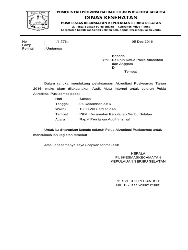960 Contoh Undangan Rapat Akreditasi Puskesmas Gratis Terbaik