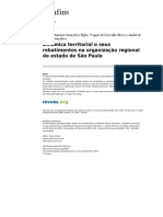 Dinâmica Territorial e Seus Rebatimentos Na Organização Regional Do Estado de São Paulo