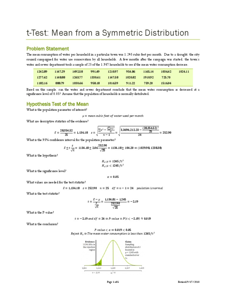 t-Test Analysis for Water Consumption | PDF | Statistical Hypothesis ...