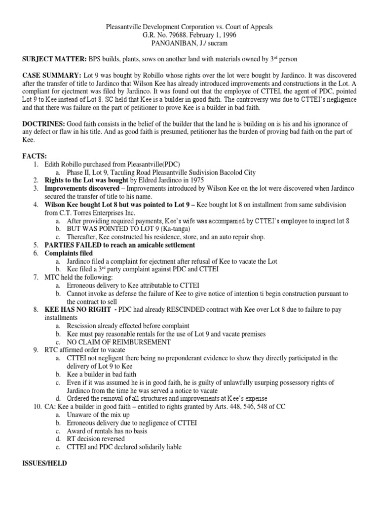 Pleasantville Development Corporation vs. Court of Appeals PDF Legal Liability Common Law