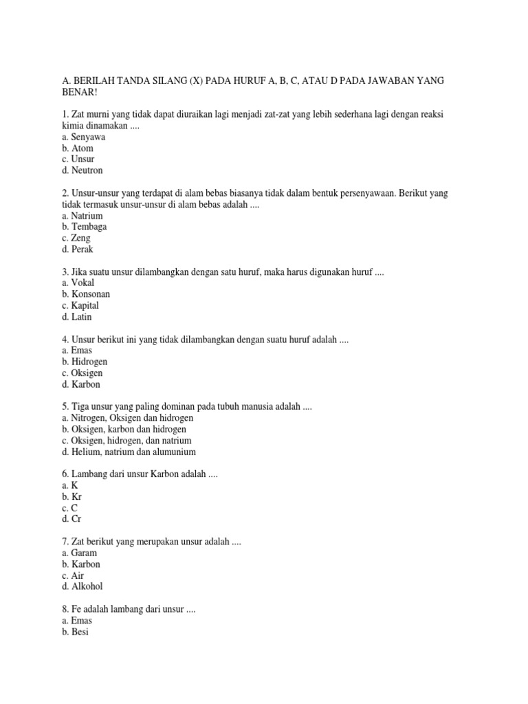 Soal Unsur Campuran Dan Senyawa Kelas 7