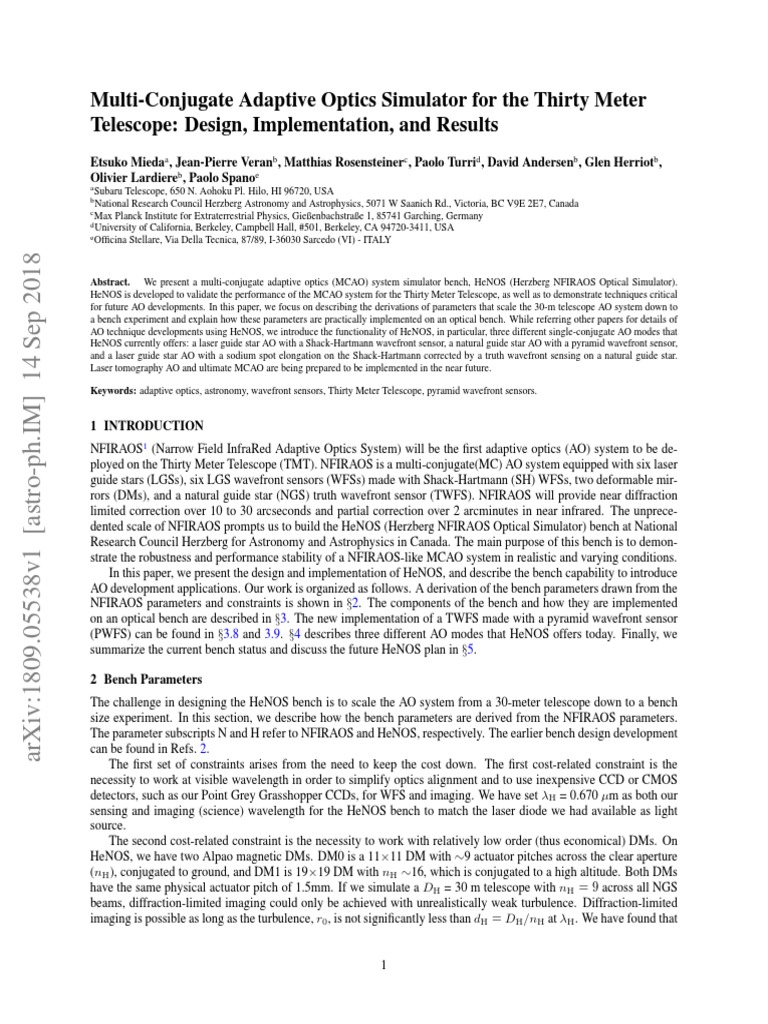 MCAO Simulator for Thirty Meter Telescope | PDF | Aperture | Optics