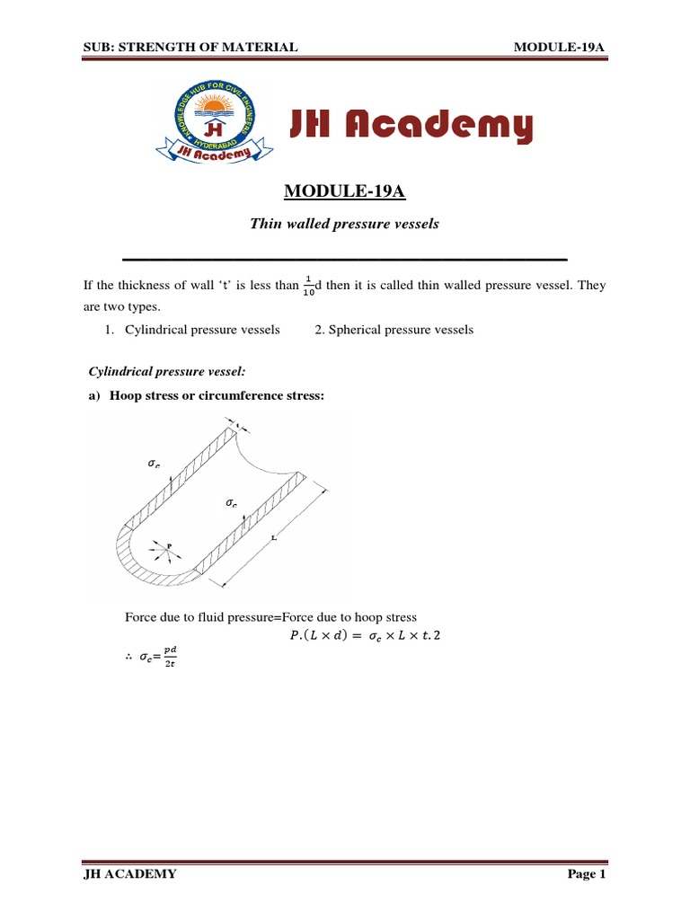 Module-19A: Thin Walled Pressure Vessels | PDF