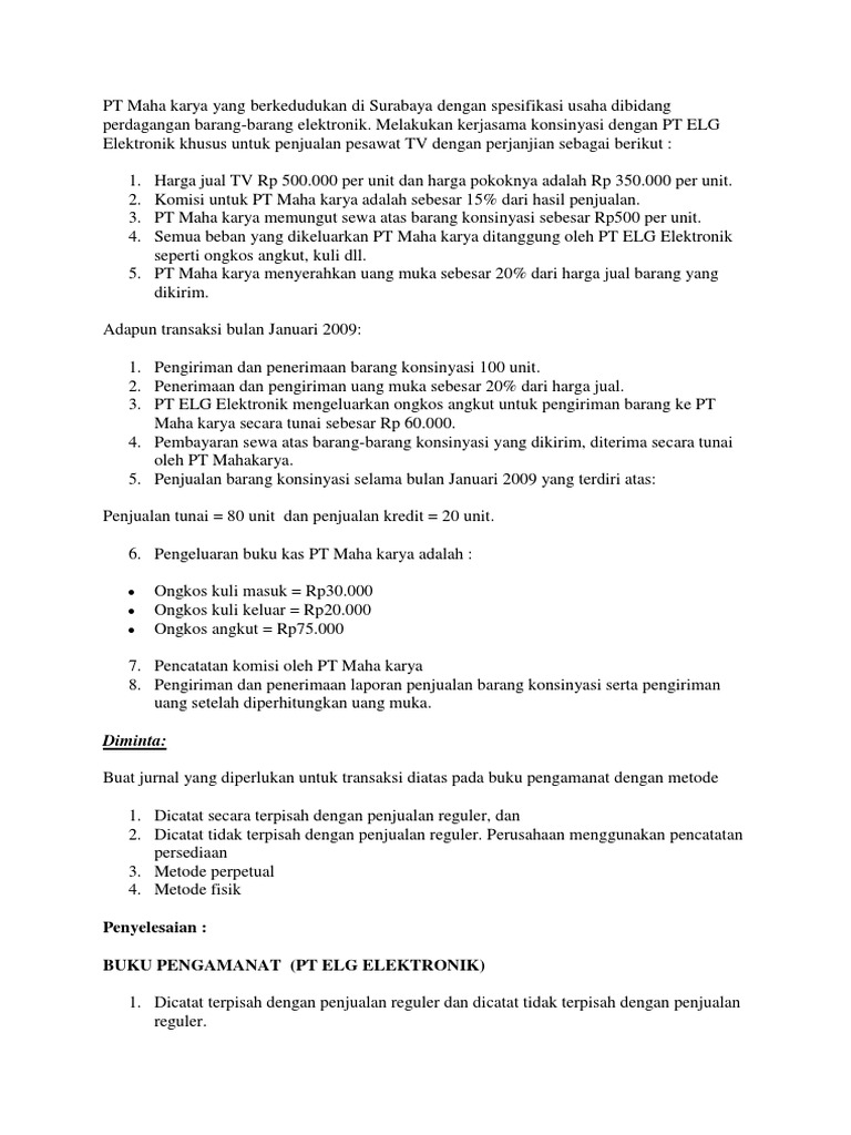 Contoh Soal Konsinyasi