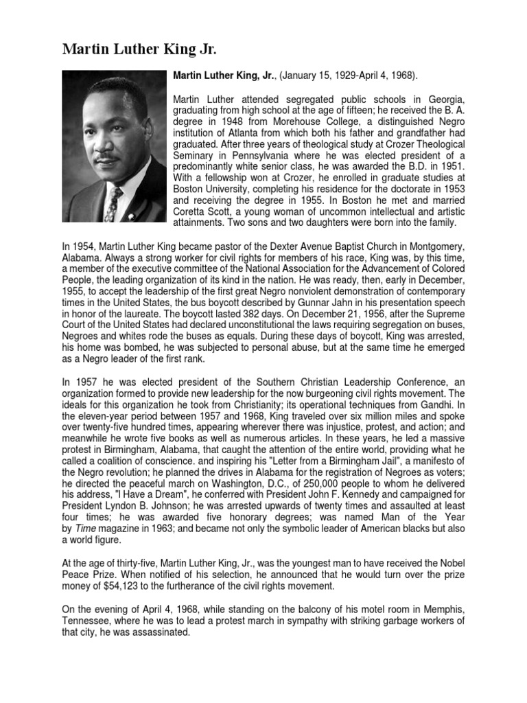 Martin Luther King Jr.: Civil Rights Leader | PDF | Martin Luther King ...