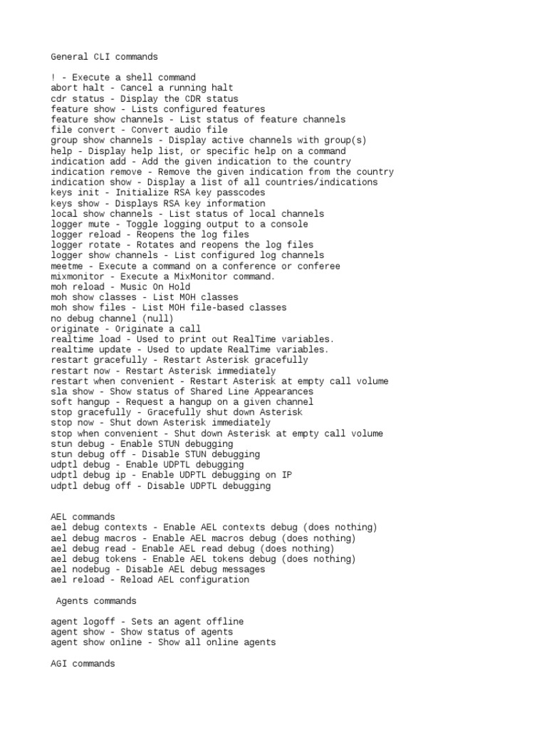 Asterisk CLI Commands | PDF | Session Initiation Protocol | Command ...