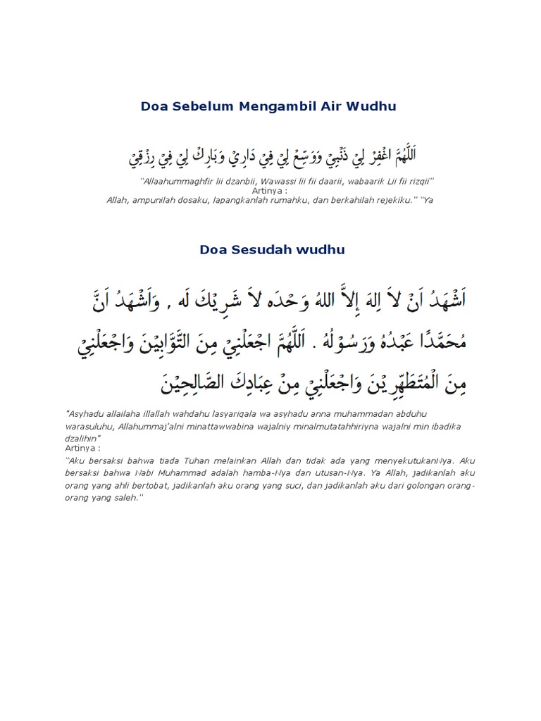Doa Sebelum Dan Sesudah Wudhu Yang Benar Artinya