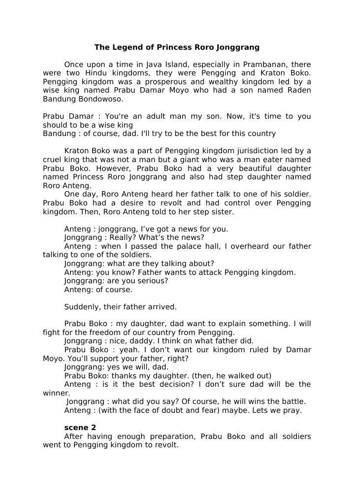 Dialog the Legend of Princess Roro Jonggrang