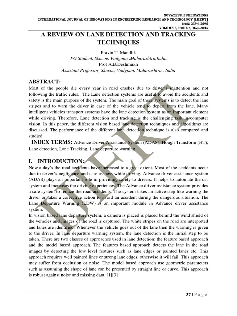 Lane Detection Techniques Review | PDF | Accuracy And Precision ...