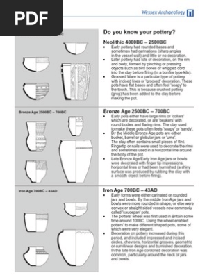 Pottery identification sheet
