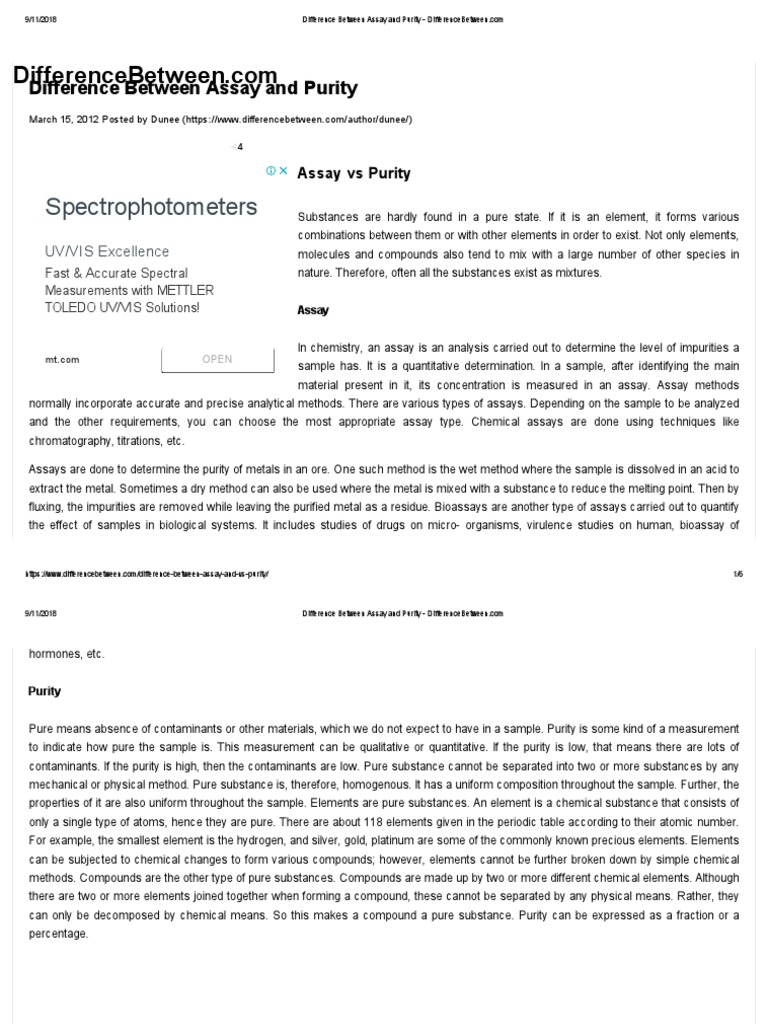 Difference Between Assay and Purity DifferenceBetween PDF Chemical Substances Assay