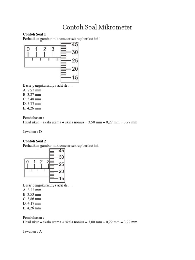 Contoh Soal Mikrometer