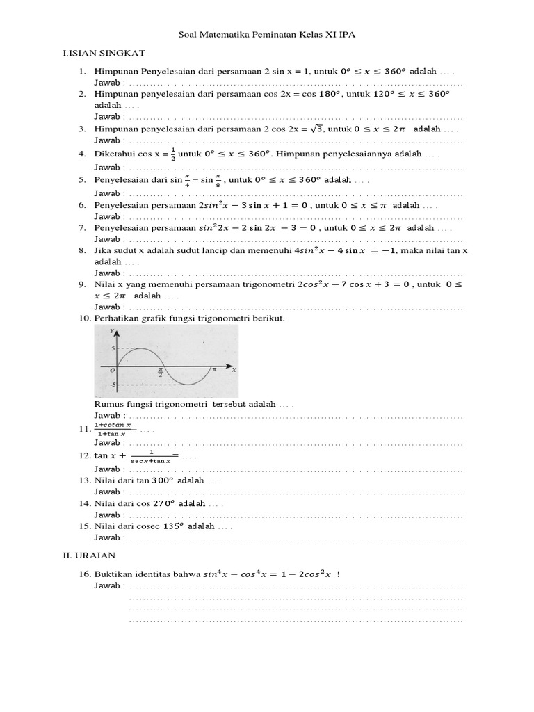Pts Soal Matematika Peminatan Kelas Xi Ipa