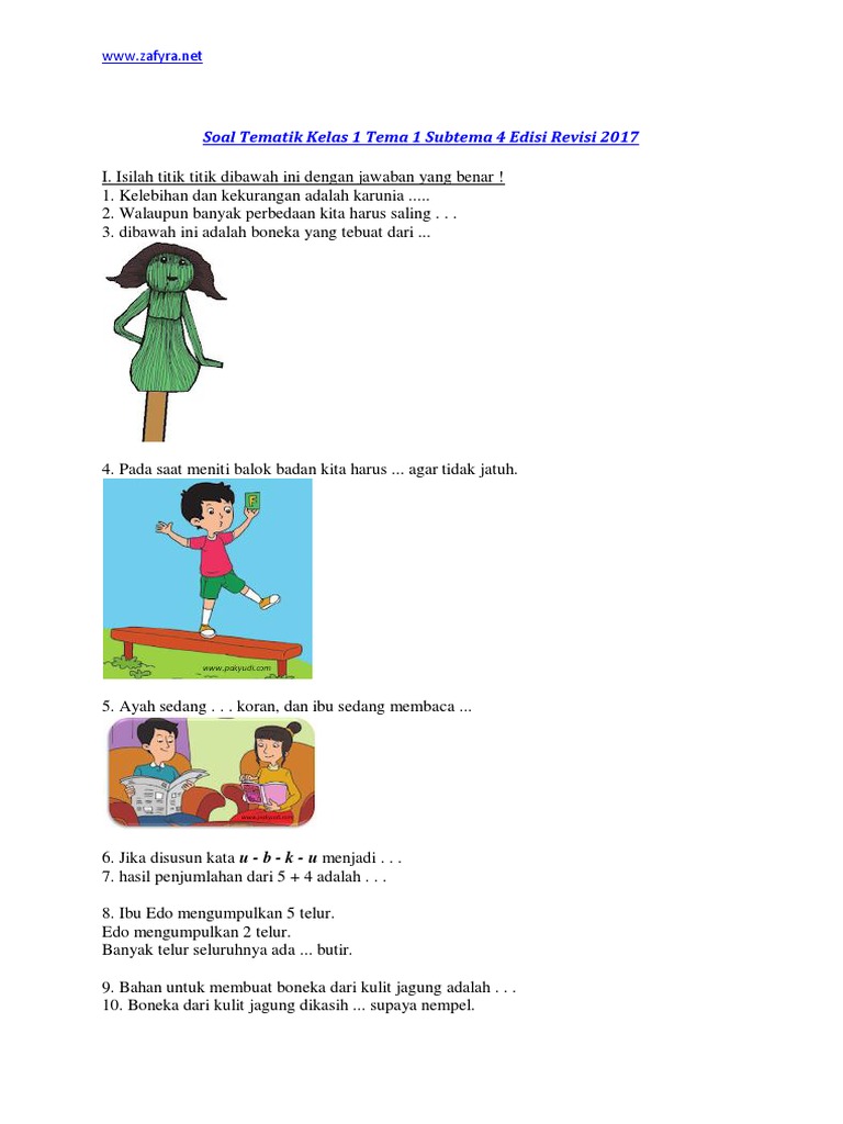 Soal Tematik Kelas 1 Tema 1 Subtema 4 Edisi Revisi 2020 pdf Soal Tematik Kelas 1 Tema 1 Subtema 4 Edisi Revisi 2020 pdf