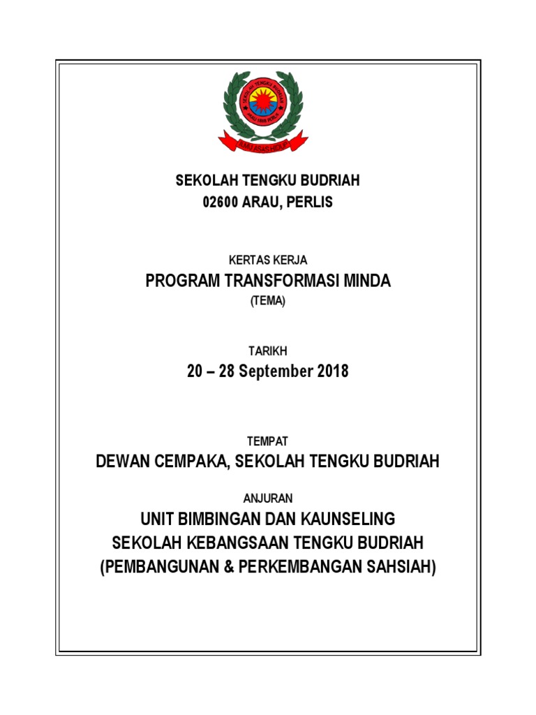Program Transformasi Minda Sekolah Tengku Budriah 02600 Arau Perlis Pdf