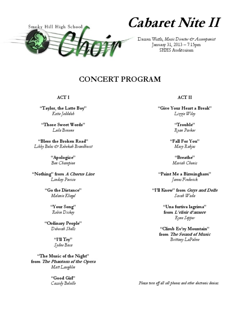 Cabaret Nite II Concert Program | PDF | Vocal Music | Entertainment