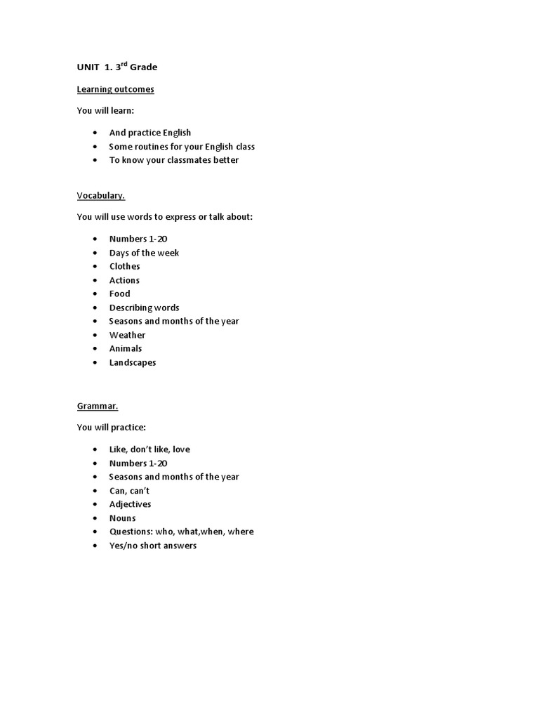 3rd Grade English Learning Outcomes | PDF | Foreign Language Studies ...
