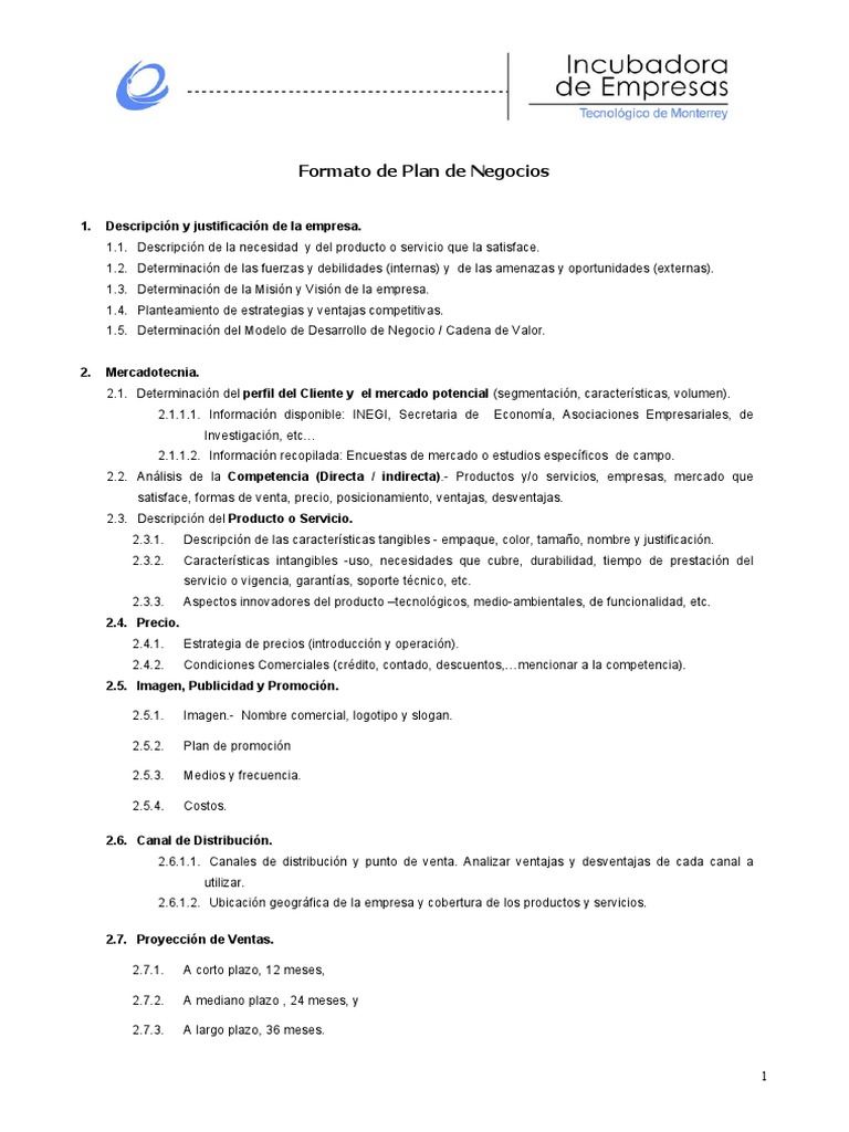 Formato Completo de Plan de Negocios | PDF | Producto (Negocio ...