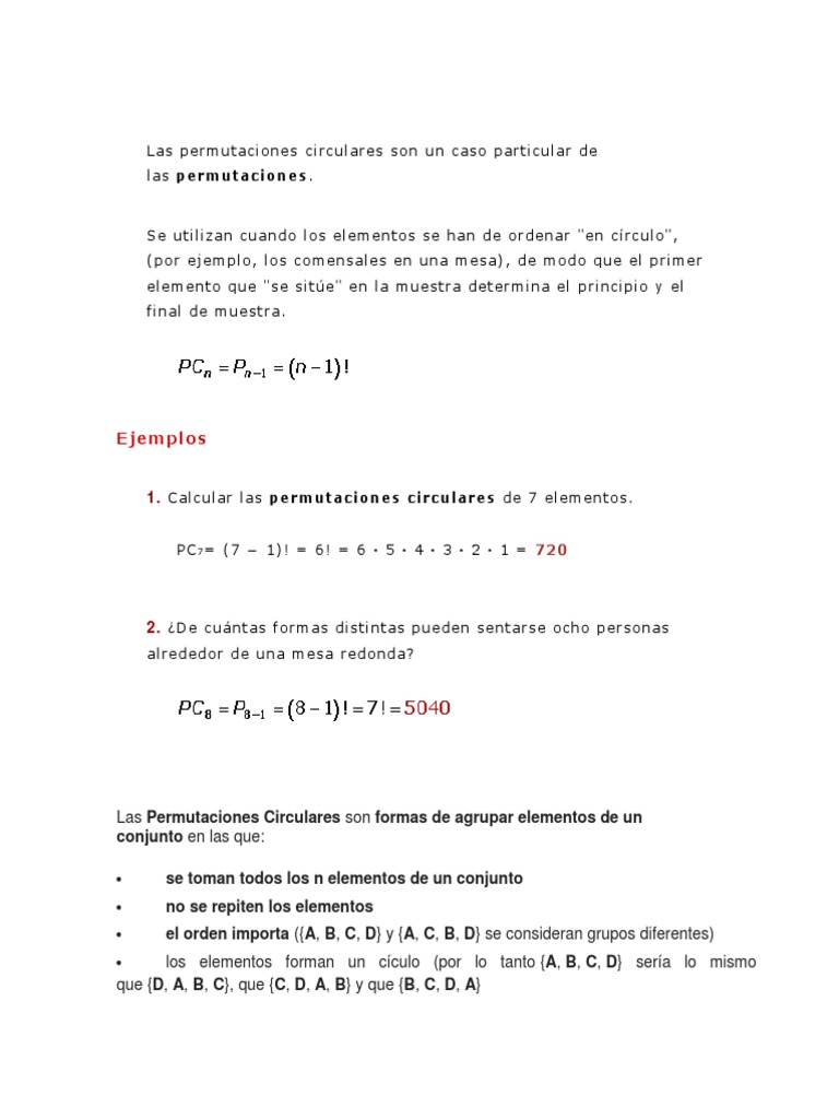 Las Permutaciones Circulares Son Un Caso Particular de Las | PDF ...
