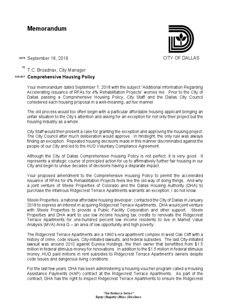 2018-09-18 - Memo To TC RE Comprehensive Housing Policy | PDF | Public ...