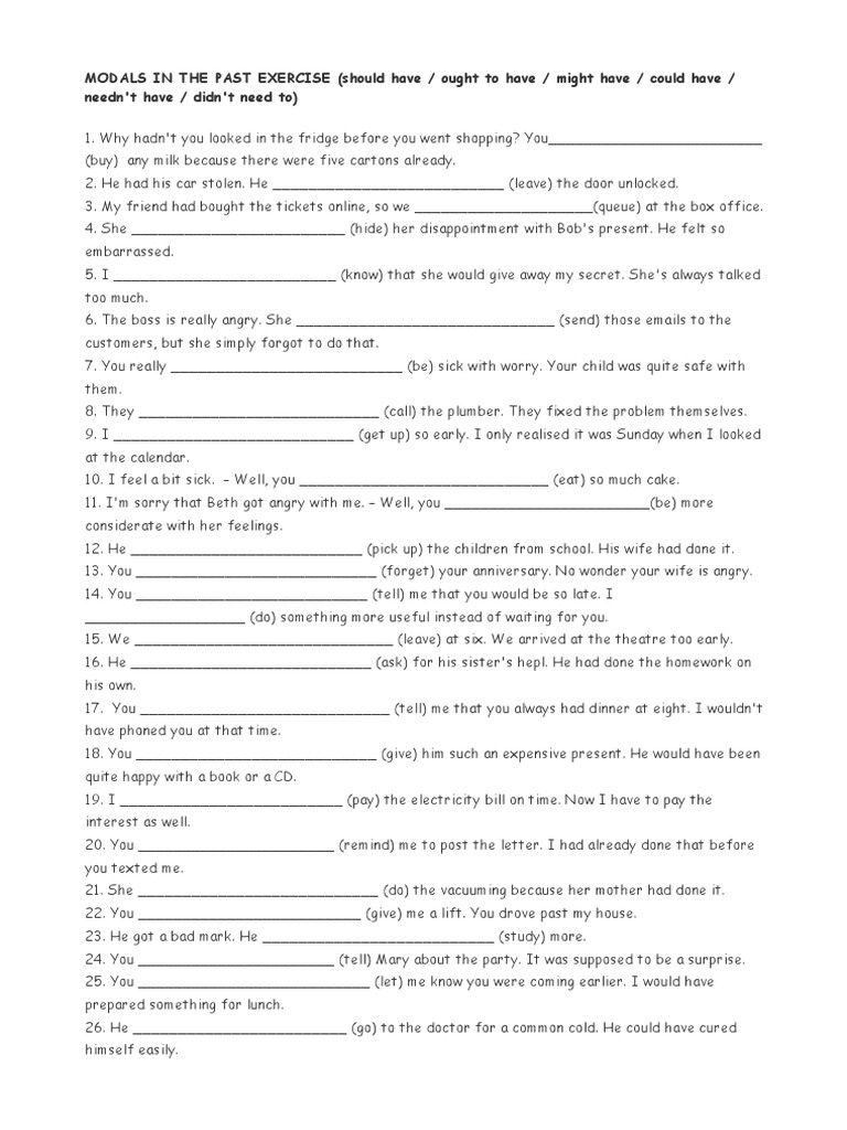 Past Modals Exercise Worksheet | PDF