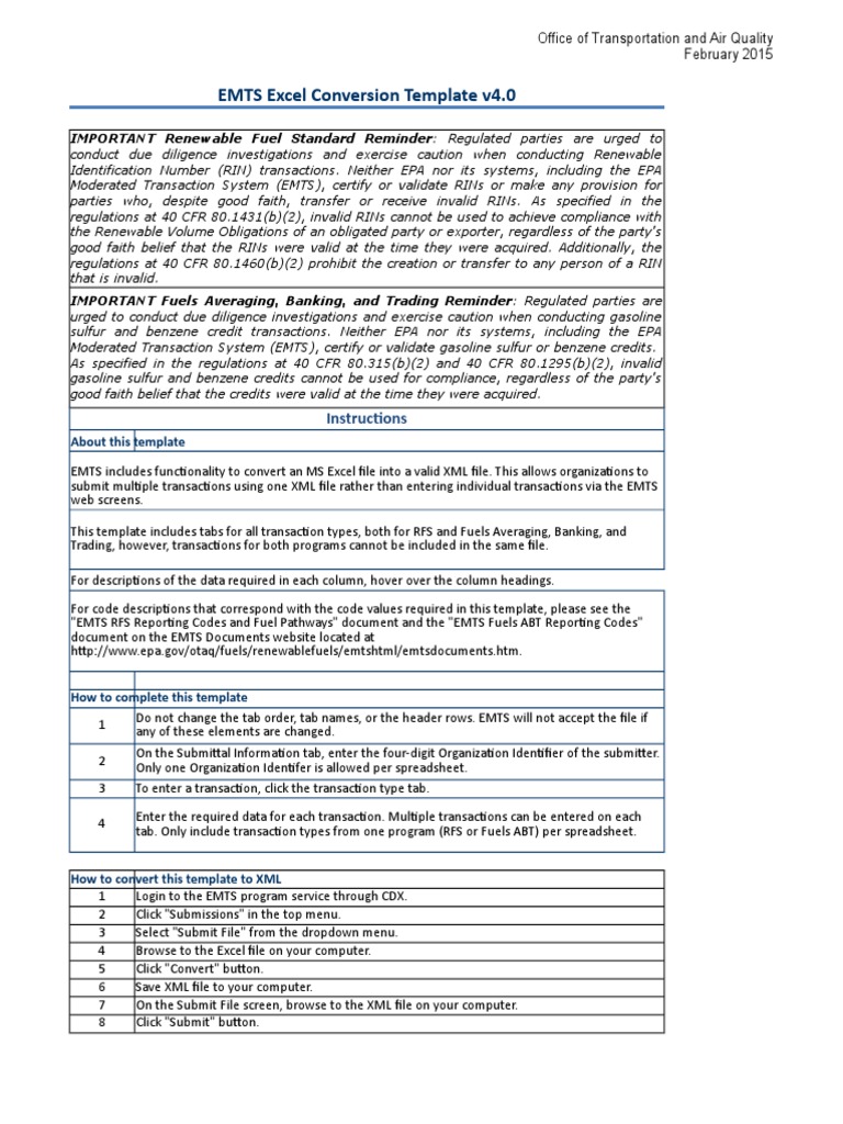 Emts Excel Conversion Template v4 0 | PDF | Tab (Gui) | Microsoft Excel