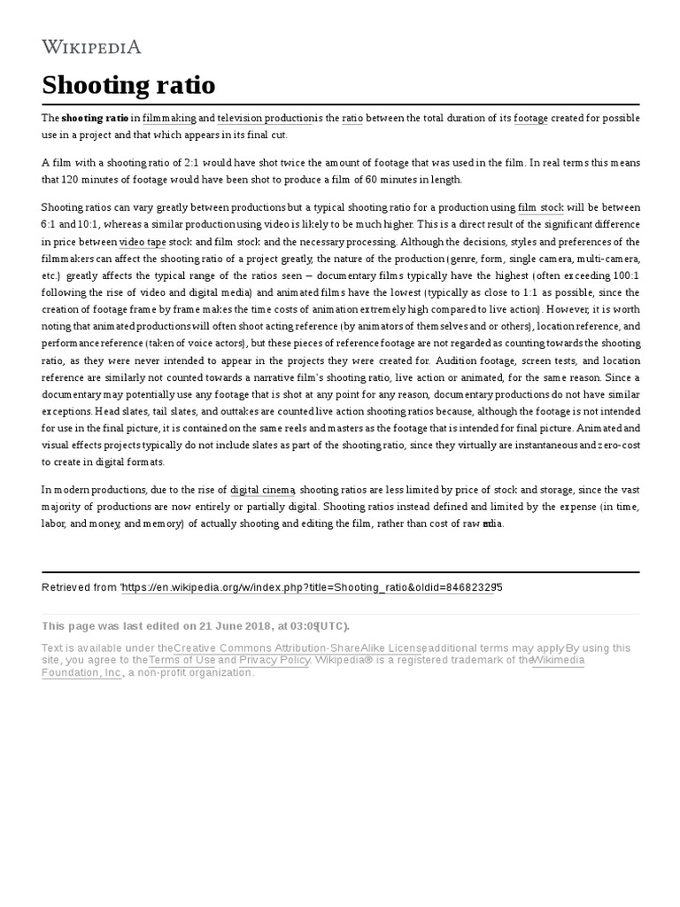 Shooting Ratio PDF Media Technology Video