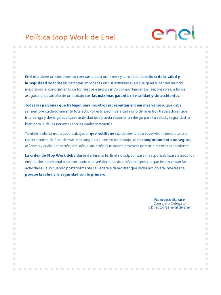 Enel's Stop Work Policy: Promoting a Culture of Health, Safety, and ...